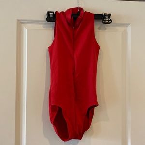 Red high neck leotard by Ainslie Wear